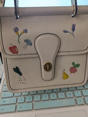Coach White Leather Crossbody with Colorful Fruit & Floral Appliqués